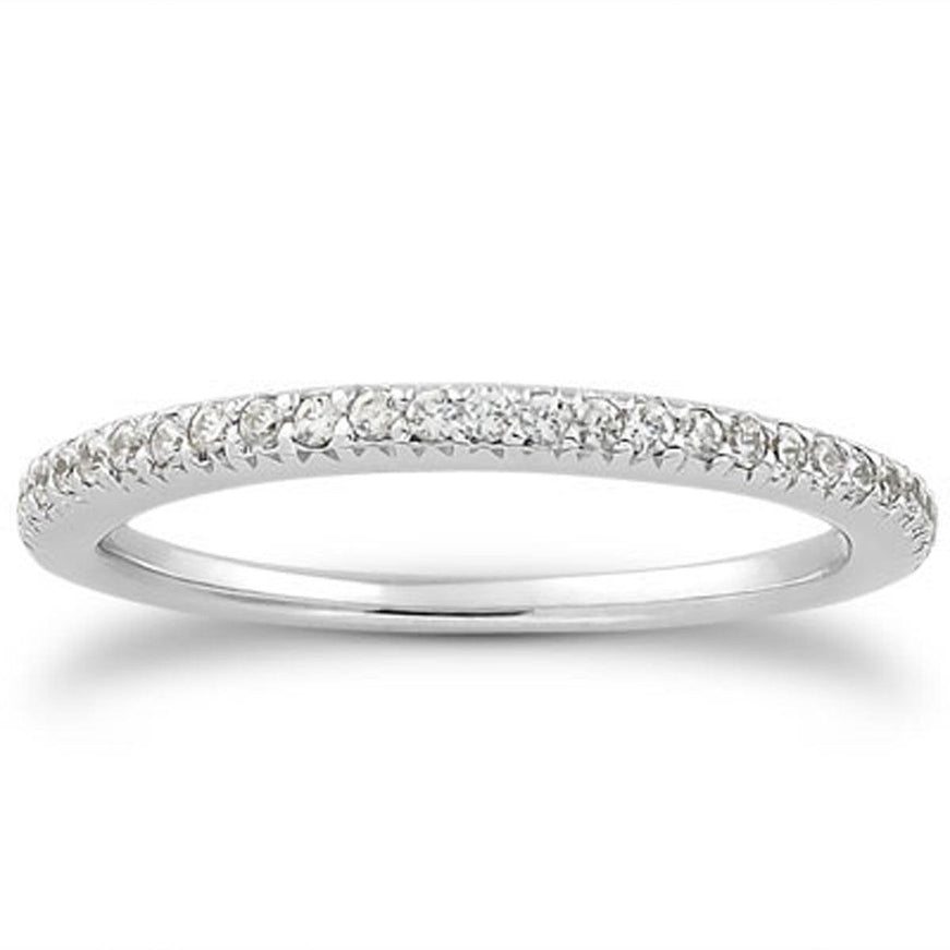 14k White Gold Fancy Engraved Pave Diamond Wedding Ring Band - Ellie Belle