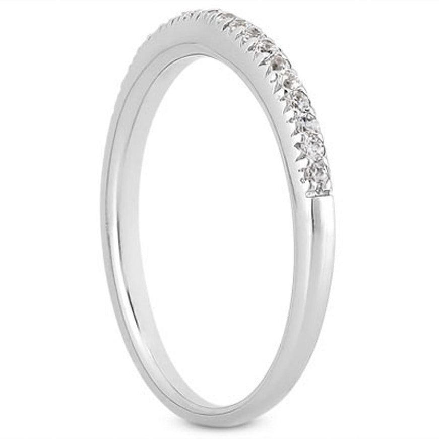 14k White Gold Fancy Engraved Pave Diamond Wedding Ring Band - Ellie Belle