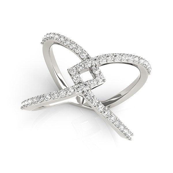 14k White Gold Fancy Entwined Design Diamond Ring (1/2 cttw) - Ellie Belle