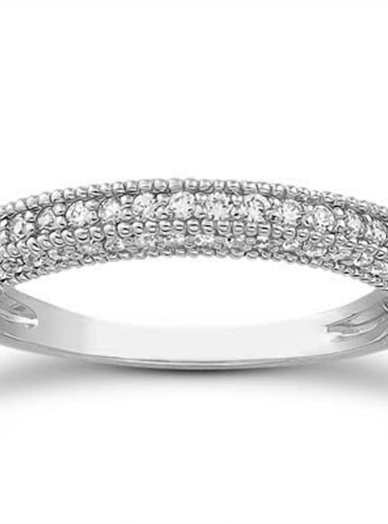 14k White Gold Fancy Pave Diamond Milgrain Textured Wedding Ring Band - Ellie Belle