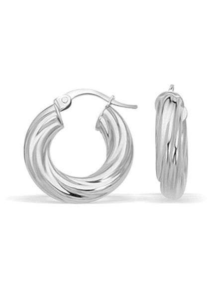 14k White Gold Fancy Twist Hoop Earrings (7/8 inch Diameter) - Ellie Belle