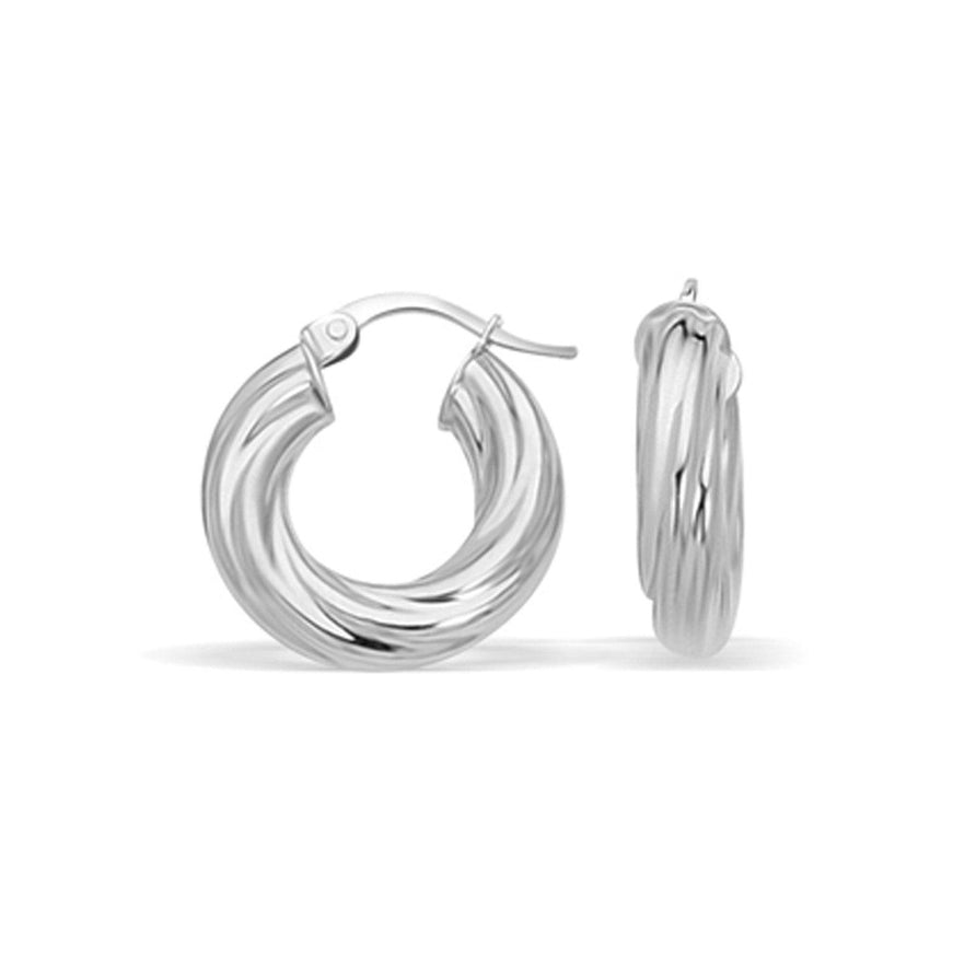 14k White Gold Fancy Twist Hoop Earrings (7/8 inch Diameter) - Ellie Belle