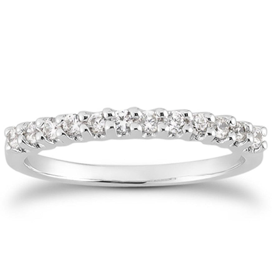 14k White Gold Fancy U Setting Shared Prong Diamond Wedding Ring Band - Ellie Belle