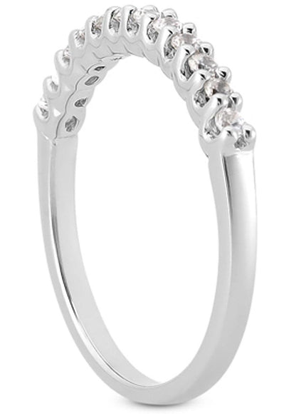 14k White Gold Fancy U Setting Shared Prong Diamond Wedding Ring Band - Ellie Belle