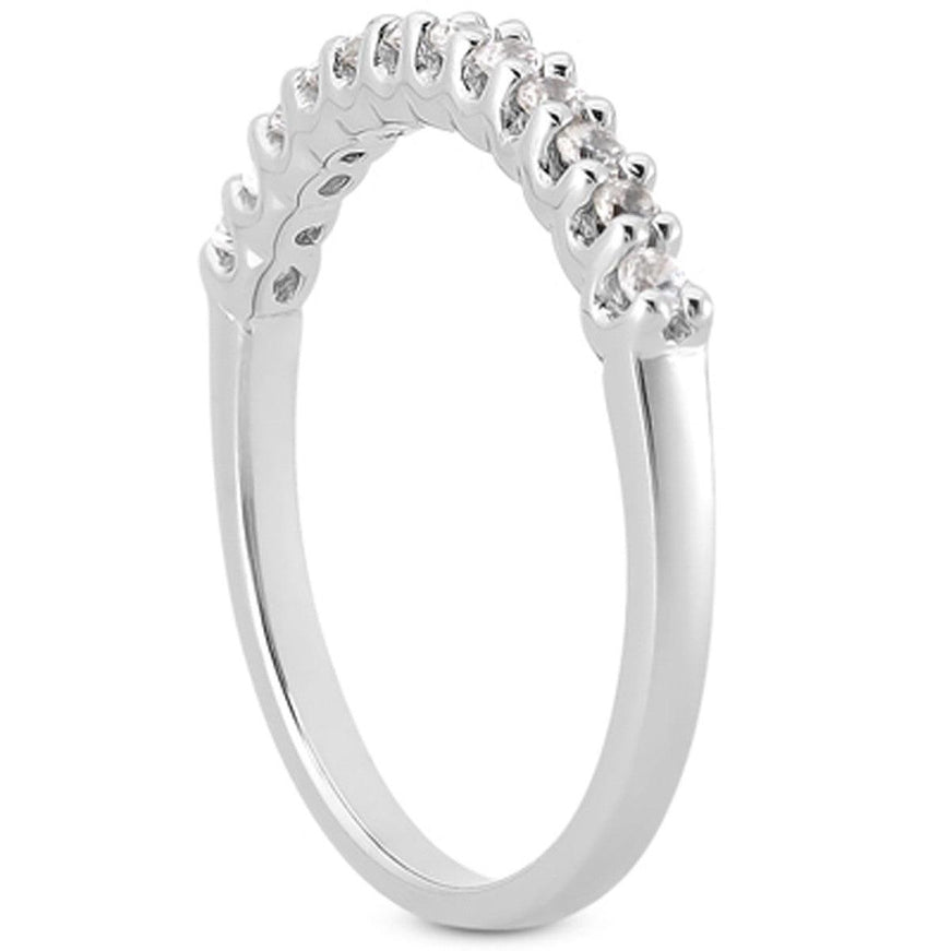 14k White Gold Fancy U Setting Shared Prong Diamond Wedding Ring Band - Ellie Belle