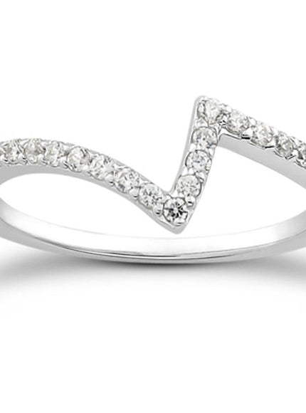 14k White Gold Fancy Zig Zag Pave Diamond Wedding Ring Band - Ellie Belle