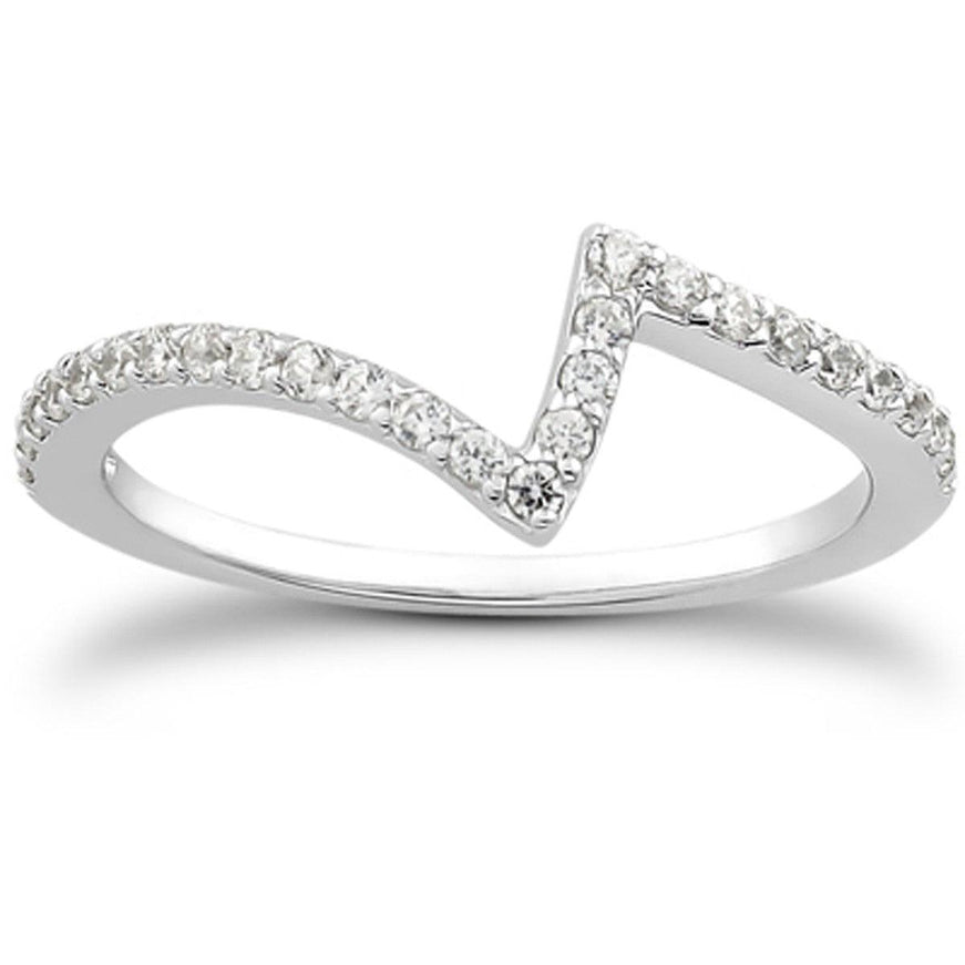 14k White Gold Fancy Zig Zag Pave Diamond Wedding Ring Band - Ellie Belle