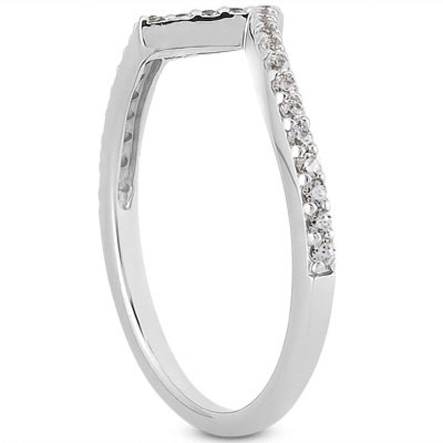 14k White Gold Fancy Zig Zag Pave Diamond Wedding Ring Band - Ellie Belle