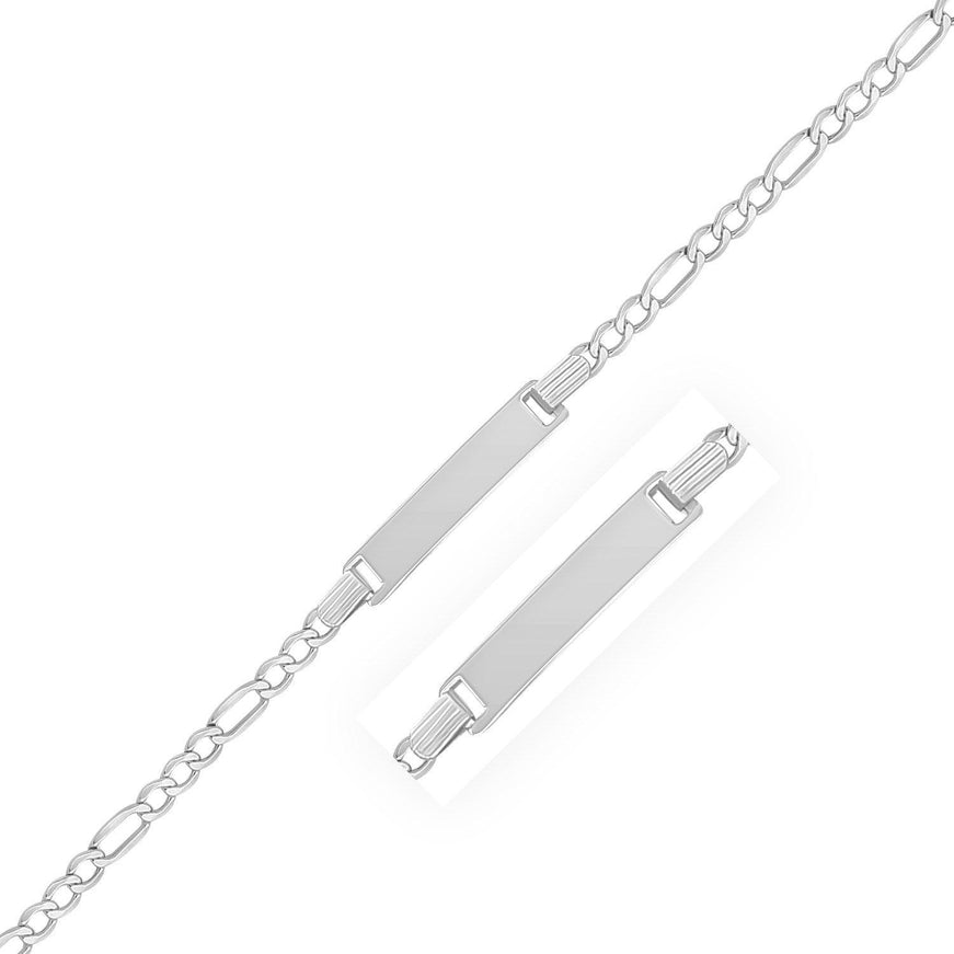 14k White Gold Figaro Chain Fancy Children's ID Bracelet - Ellie Belle