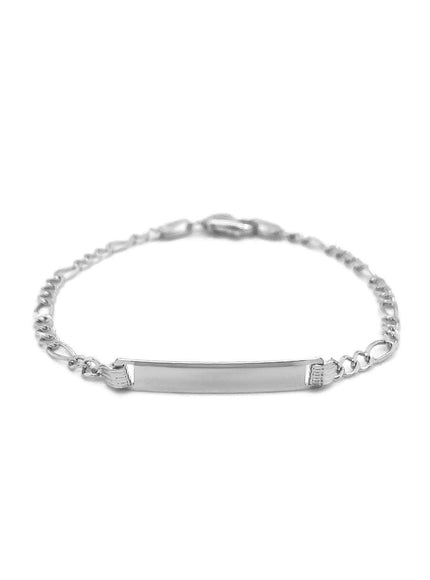 14k White Gold Figaro Chain Fancy Children's ID Bracelet - Ellie Belle