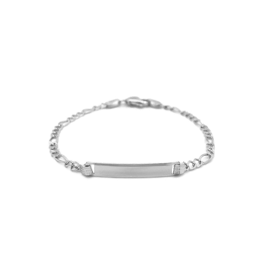 14k White Gold Figaro Chain Fancy Children's ID Bracelet - Ellie Belle