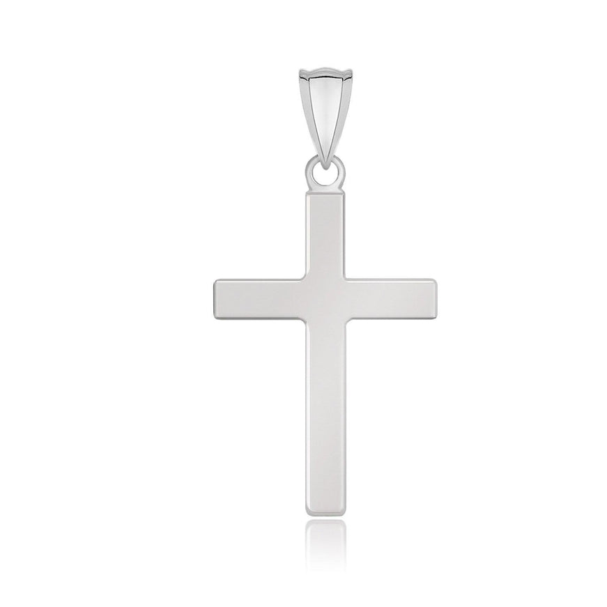 14k White Gold Flat Design Cross Pendant - Ellie Belle