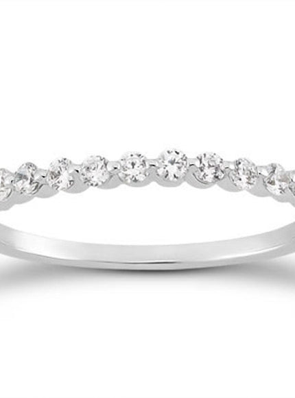 14k White Gold Floating Diamond Single Shared Prong Wedding Ring Band - Ellie Belle