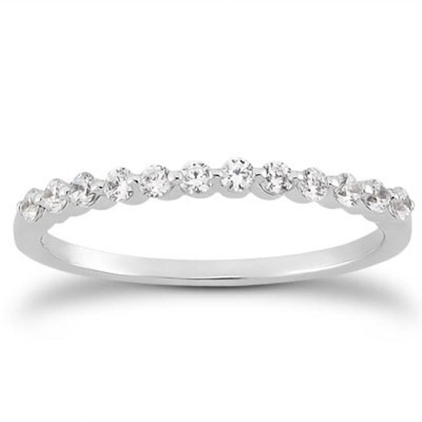 14k White Gold Floating Diamond Single Shared Prong Wedding Ring Band - Ellie Belle