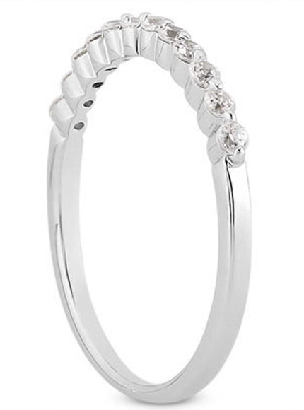 14k White Gold Floating Diamond Single Shared Prong Wedding Ring Band - Ellie Belle