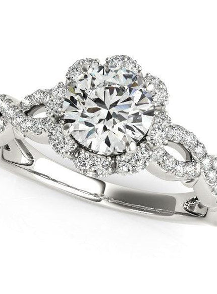 14k White Gold Flower Motif Split Shank Diamond Engagement Ring (1 5/8 cttw) - Ellie Belle