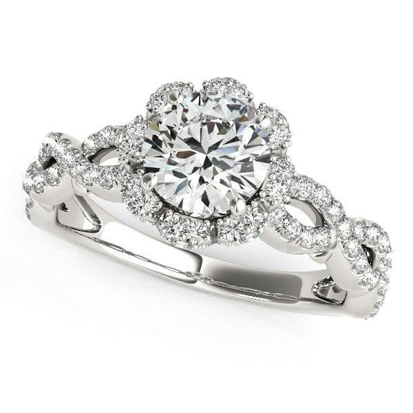 14k White Gold Flower Motif Split Shank Diamond Engagement Ring (1 5/8 cttw) - Ellie Belle