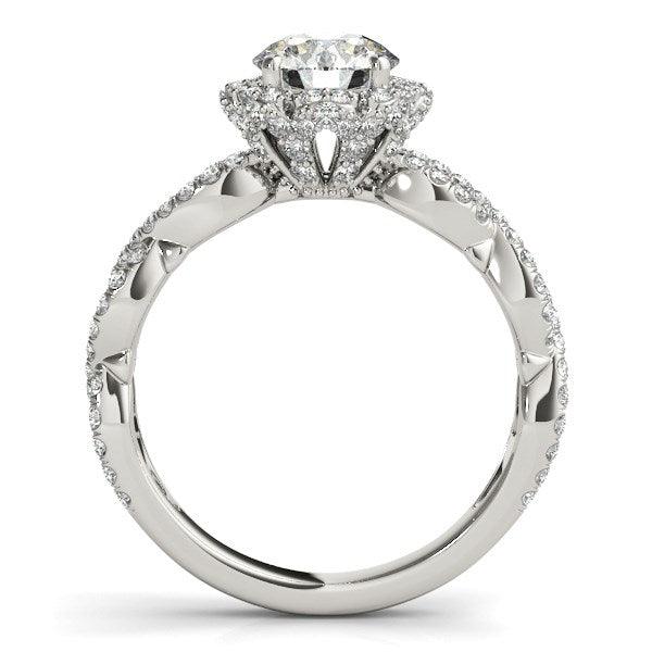 14k White Gold Flower Motif Split Shank Diamond Engagement Ring (1 5/8 cttw) - Ellie Belle