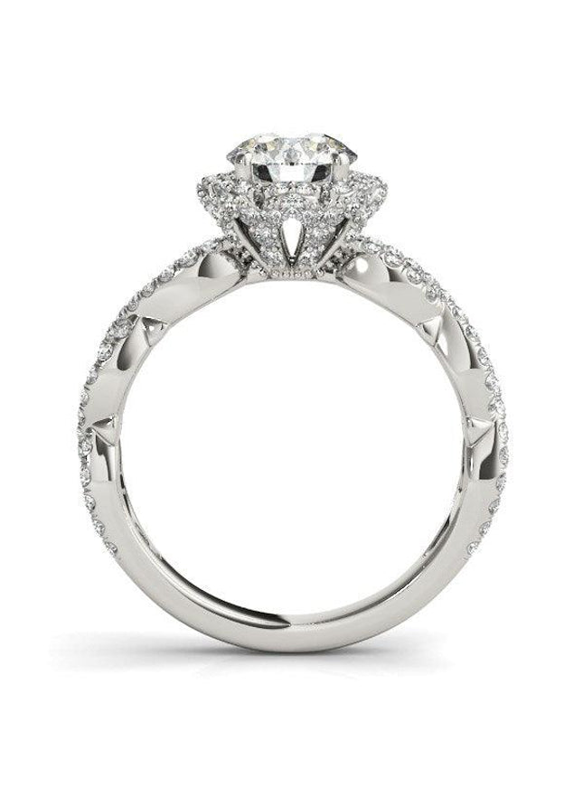 14k White Gold Flower Motif Split Shank Diamond Engagement Ring (1 5/8 cttw) - Ellie Belle