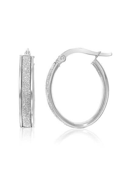 14k White Gold Glitter Center Oval Hoop Earrings - Ellie Belle