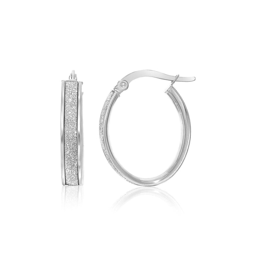 14k White Gold Glitter Center Oval Hoop Earrings - Ellie Belle