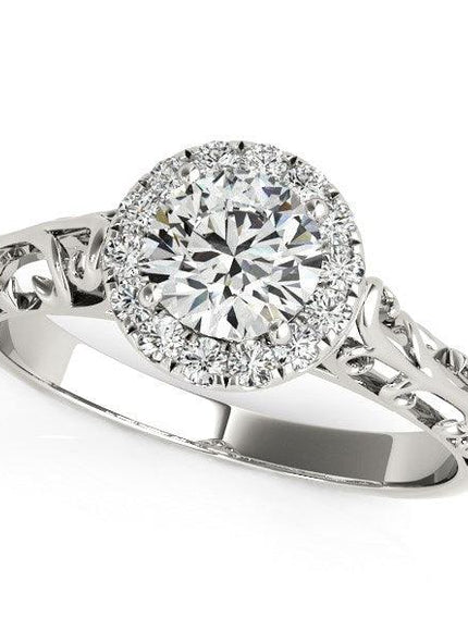 14k White Gold Halo Antique Style Round Diamond Engagement Ring (5/8 cttw) - Ellie Belle