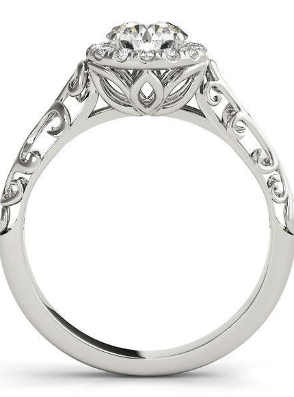 14k White Gold Halo Antique Style Round Diamond Engagement Ring (5/8 cttw) - Ellie Belle