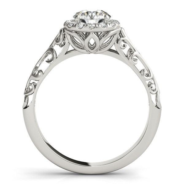 14k White Gold Halo Antique Style Round Diamond Engagement Ring (5/8 cttw) - Ellie Belle