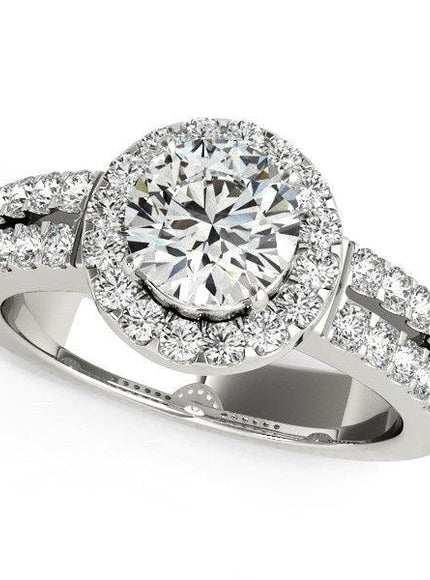 14k White Gold Halo Diamond Engagement Ring With Double Row Band (1 3/8 cttw) - Ellie Belle