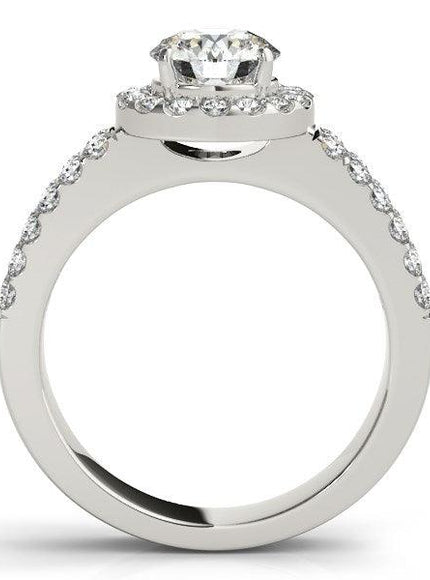 14k White Gold Halo Diamond Engagement Ring With Double Row Band (1 3/8 cttw) - Ellie Belle