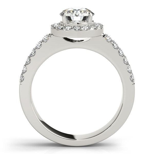 14k White Gold Halo Diamond Engagement Ring With Double Row Band (1 3/8 cttw) - Ellie Belle