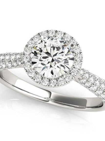 14k White Gold Halo Diamond Engagement Ring with Pave Band (1 1/3 cttw) - Ellie Belle