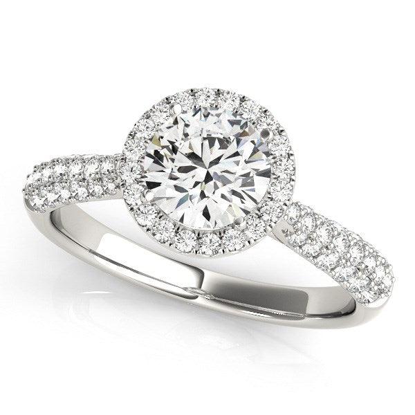 14k White Gold Halo Diamond Engagement Ring with Pave Band (1 1/3 cttw) - Ellie Belle