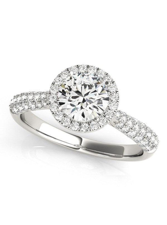 14k White Gold Halo Diamond Engagement Ring with Pave Band (1 1/3 cttw) - Ellie Belle