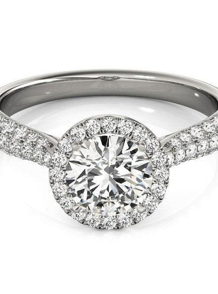 14k White Gold Halo Diamond Engagement Ring with Pave Band (1 1/3 cttw) - Ellie Belle