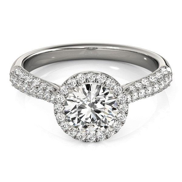 14k White Gold Halo Diamond Engagement Ring with Pave Band (1 1/3 cttw) - Ellie Belle