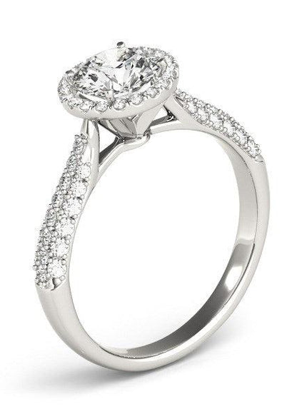 14k White Gold Halo Diamond Engagement Ring with Pave Band (1 1/3 cttw) - Ellie Belle