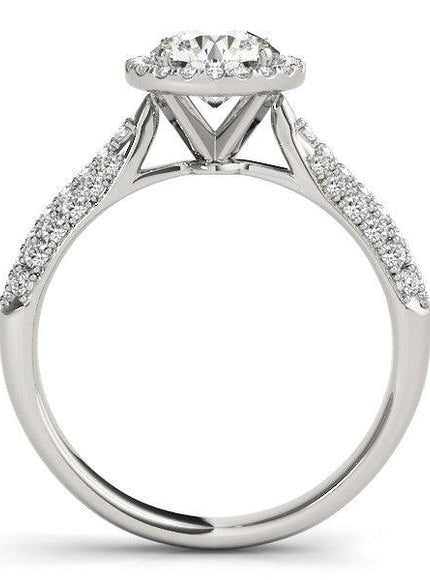 14k White Gold Halo Diamond Engagement Ring with Pave Band (1 1/3 cttw) - Ellie Belle