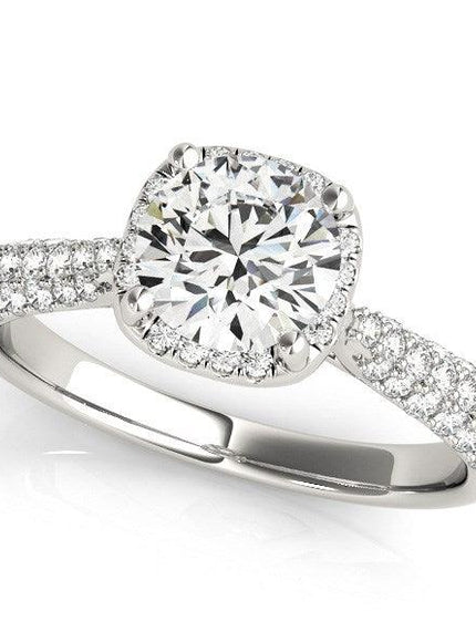 14k White Gold Halo Graduated Pave Shank Diamond Engagement Ring (1 1/3 cttw) - Ellie Belle