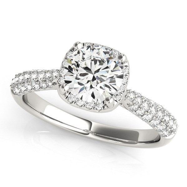 14k White Gold Halo Graduated Pave Shank Diamond Engagement Ring (1 1/3 cttw) - Ellie Belle