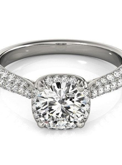 14k White Gold Halo Graduated Pave Shank Diamond Engagement Ring (1 1/3 cttw) - Ellie Belle