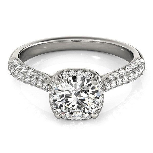 14k White Gold Halo Graduated Pave Shank Diamond Engagement Ring (1 1/3 cttw) - Ellie Belle