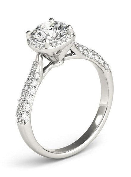 14k White Gold Halo Graduated Pave Shank Diamond Engagement Ring (1 1/3 cttw) - Ellie Belle