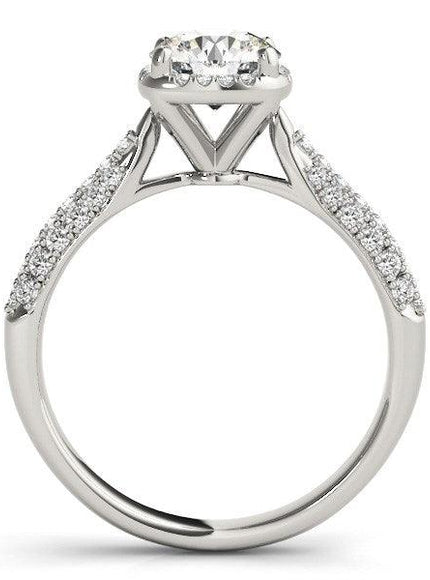 14k White Gold Halo Graduated Pave Shank Diamond Engagement Ring (1 1/3 cttw) - Ellie Belle