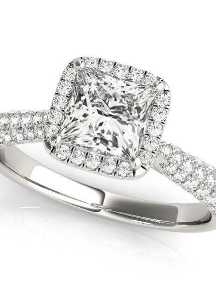 14k White Gold Halo Pave Band Diamond Engagement Ring (1 1/3 cttw) - Ellie Belle