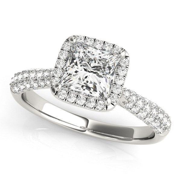 14k White Gold Halo Pave Band Diamond Engagement Ring (1 1/3 cttw) - Ellie Belle