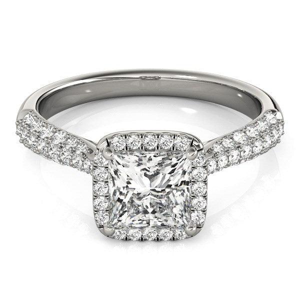 14k White Gold Halo Pave Band Diamond Engagement Ring (1 1/3 cttw) - Ellie Belle