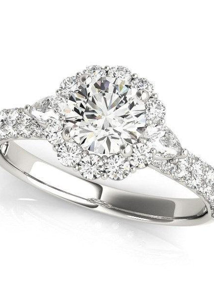 14k White Gold Halo Pave Round Diamond Engagement Ring (2 cttw) - Ellie Belle