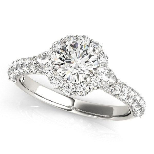 14k White Gold Halo Pave Round Diamond Engagement Ring (2 cttw) - Ellie Belle