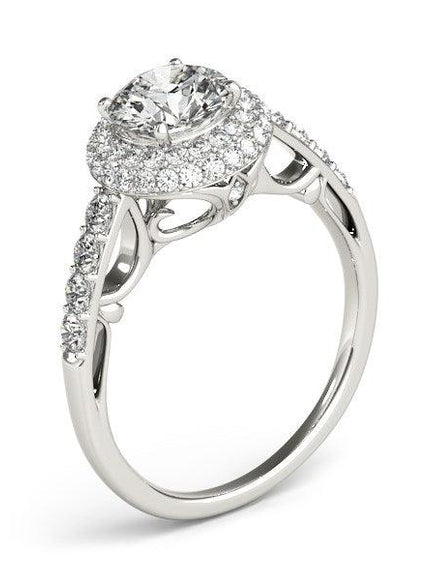 14k White Gold Halo Pave Style Diamond Engagement Ring (1 1/2 cttw) - Ellie Belle